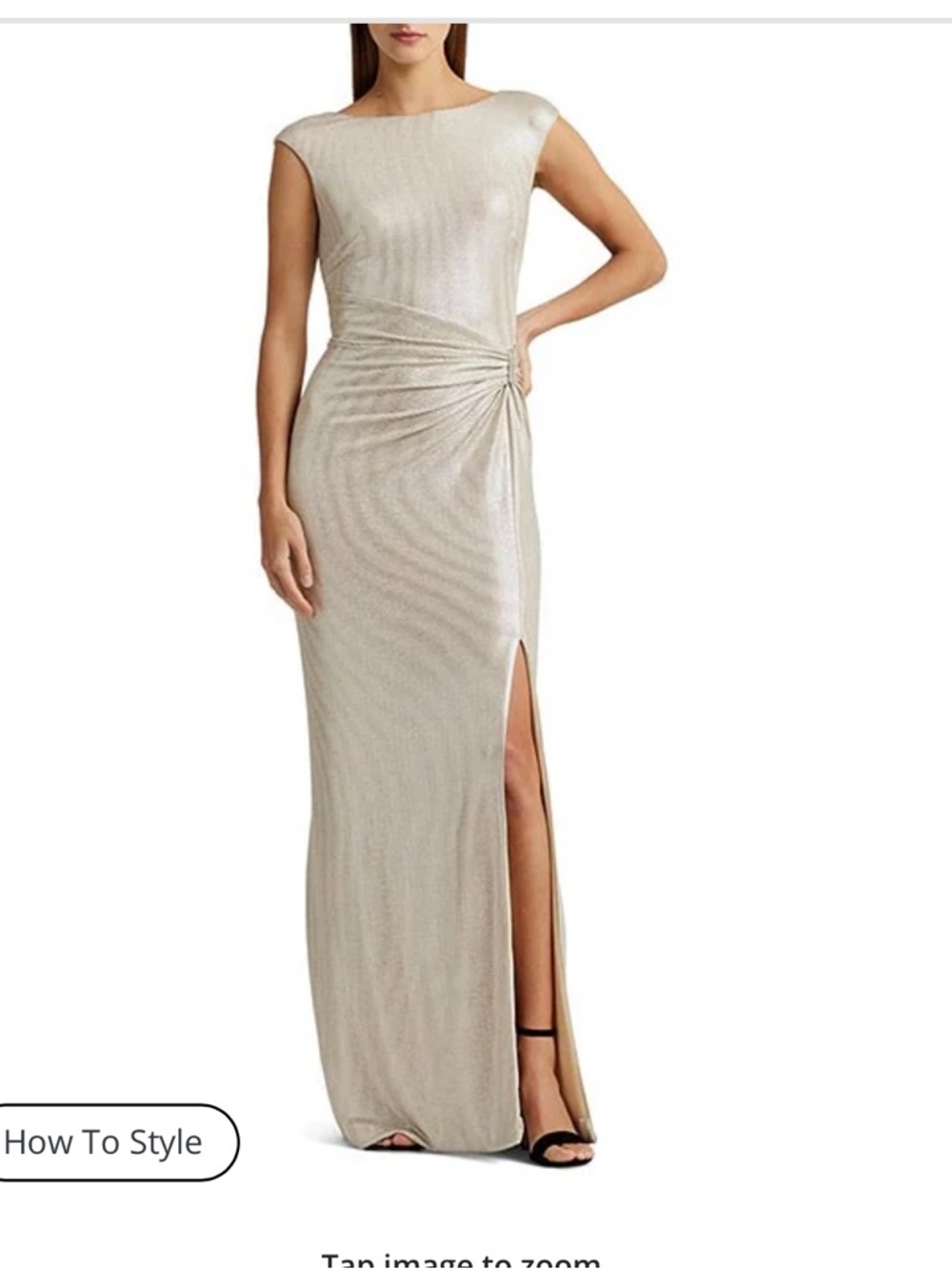 Lauren Ralph Lauren Metallic Boat Neckline Sleeveless Gown size 14